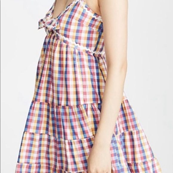 🆕✨ENGLISH FACTORY✨PRIMARY PLAID & RIBBON TRIM SLEEVELESS BABYDOLL MINI - Picture 4 of 8